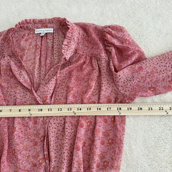 Maison d'Amelie Blouse Size M Pink Floral Boho Smocked Long Sleeve Peasant - Picture 9 of 11